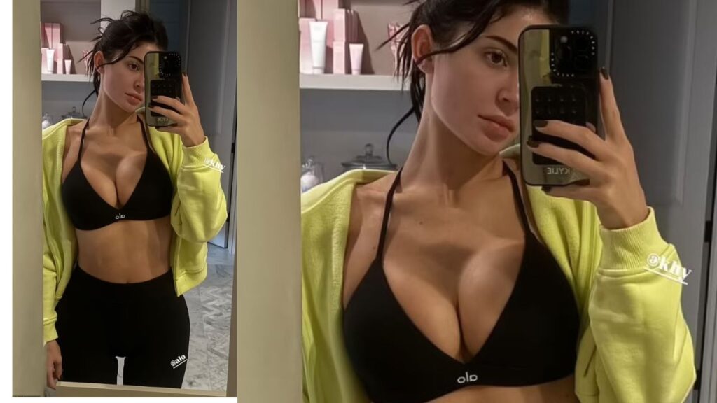 Kylie Jenner In ALO Plunging Sports Bra