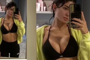 Kylie Jenner In ALO Plunging Sports Bra