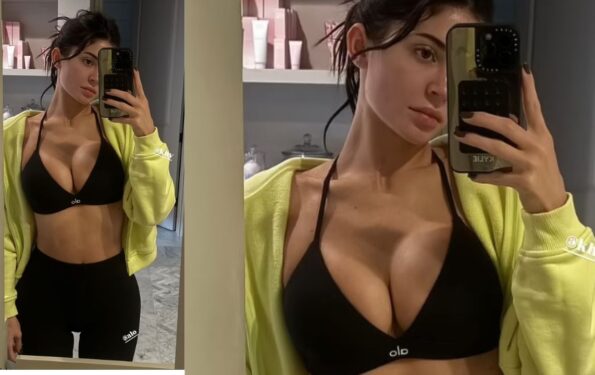 Kylie Jenner In ALO Plunging Sports Bra