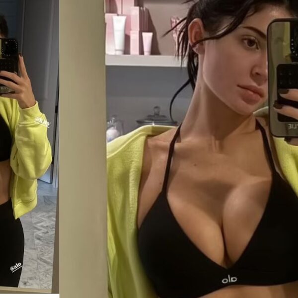 Kylie Jenner In ALO Plunging Sports Bra