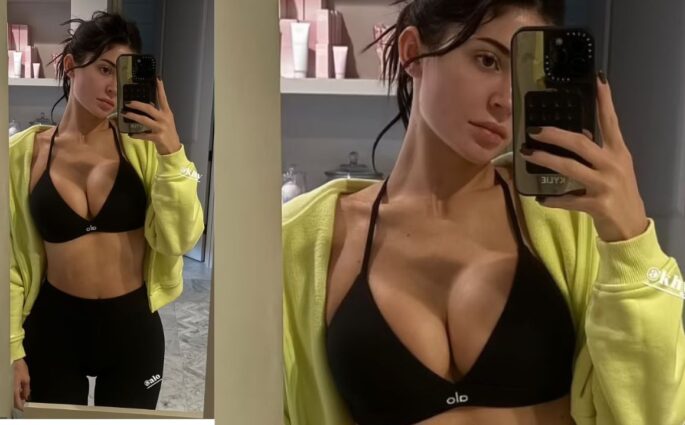 Kylie Jenner In ALO Plunging Sports Bra